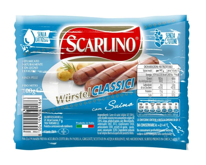 SCARLINO WURSTEL CLASSICI SUINO X4 PZ GR.100