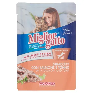 MIGLIOR GATTO STRACCETTI TONNO/SALMONE GR.100