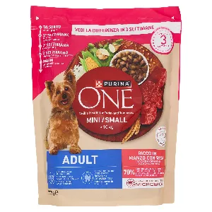 PURINA ONE CANE MINI CROC.ADULT MANZO/RISO GR.800